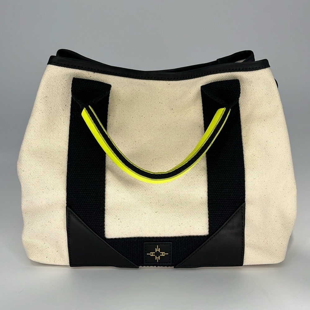 EUC India Hicks Baby Biscayne Bay Canvas & Leather Bag in Sand and Black Combo - Picture 11 of 13